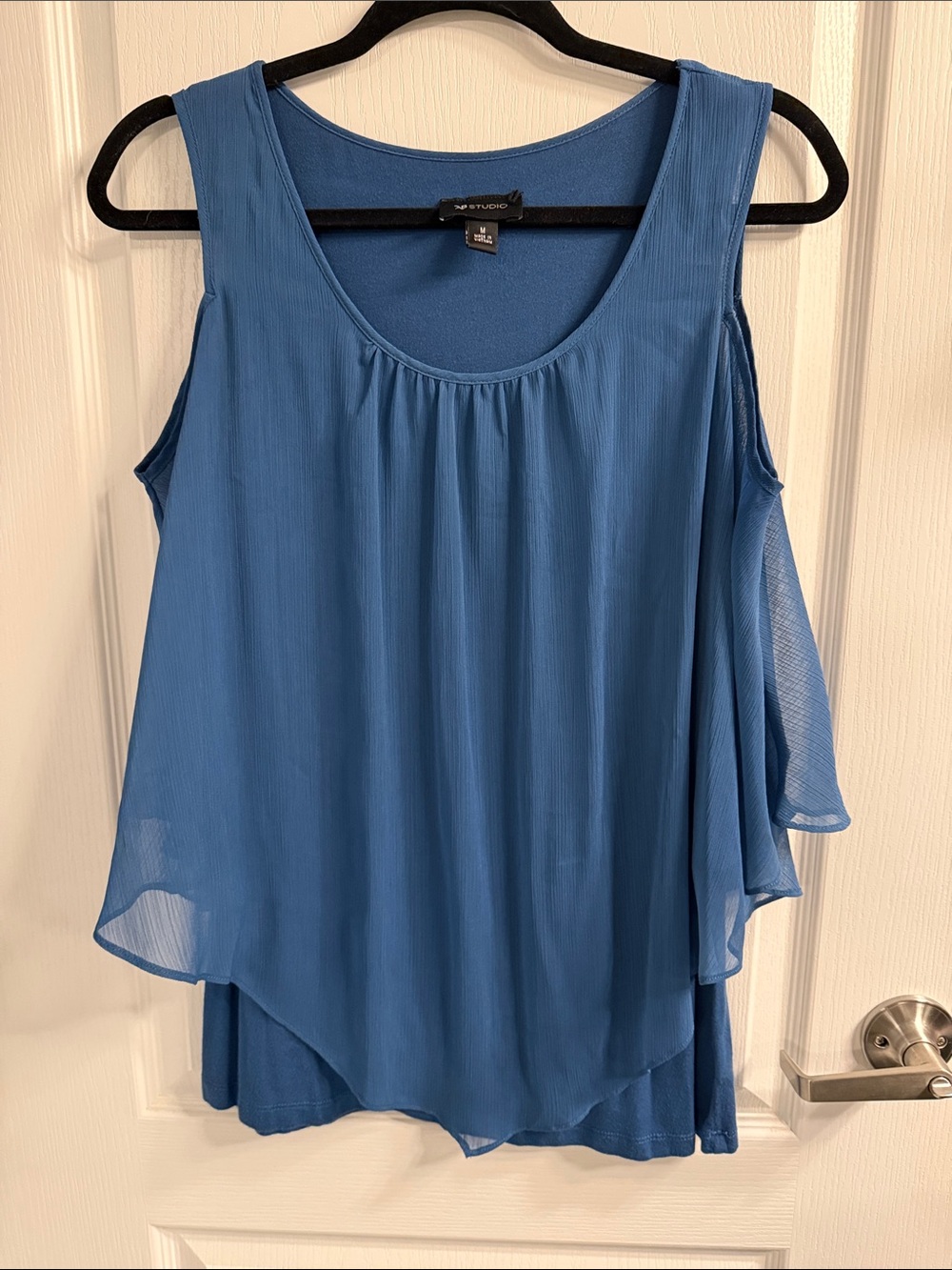 AB Studio Blue Layered Scoop Neck Chiffon Tank